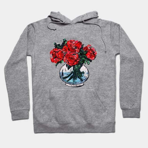 Red Roses Hoodie by minniemorrisart